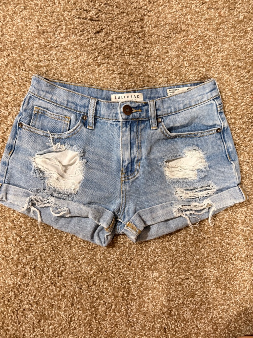Bullhead Boyfriend Shorts Light Blue Distressed Denim